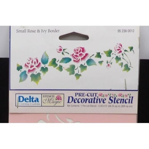 Delta Stencil Magic "Small Rose & Ivy Border" Decorative Stencil 5.25" X 13" - Picture 3 of 3